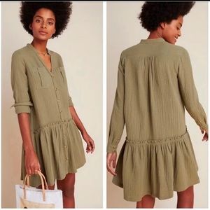 Maeve for Anthropologie Drop-Waist Olive Green Tunic Dress Size 12